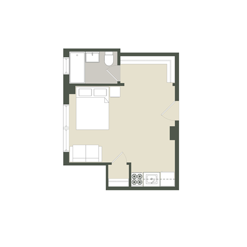 Floor plan for studio, 1 bath, 289 sqft